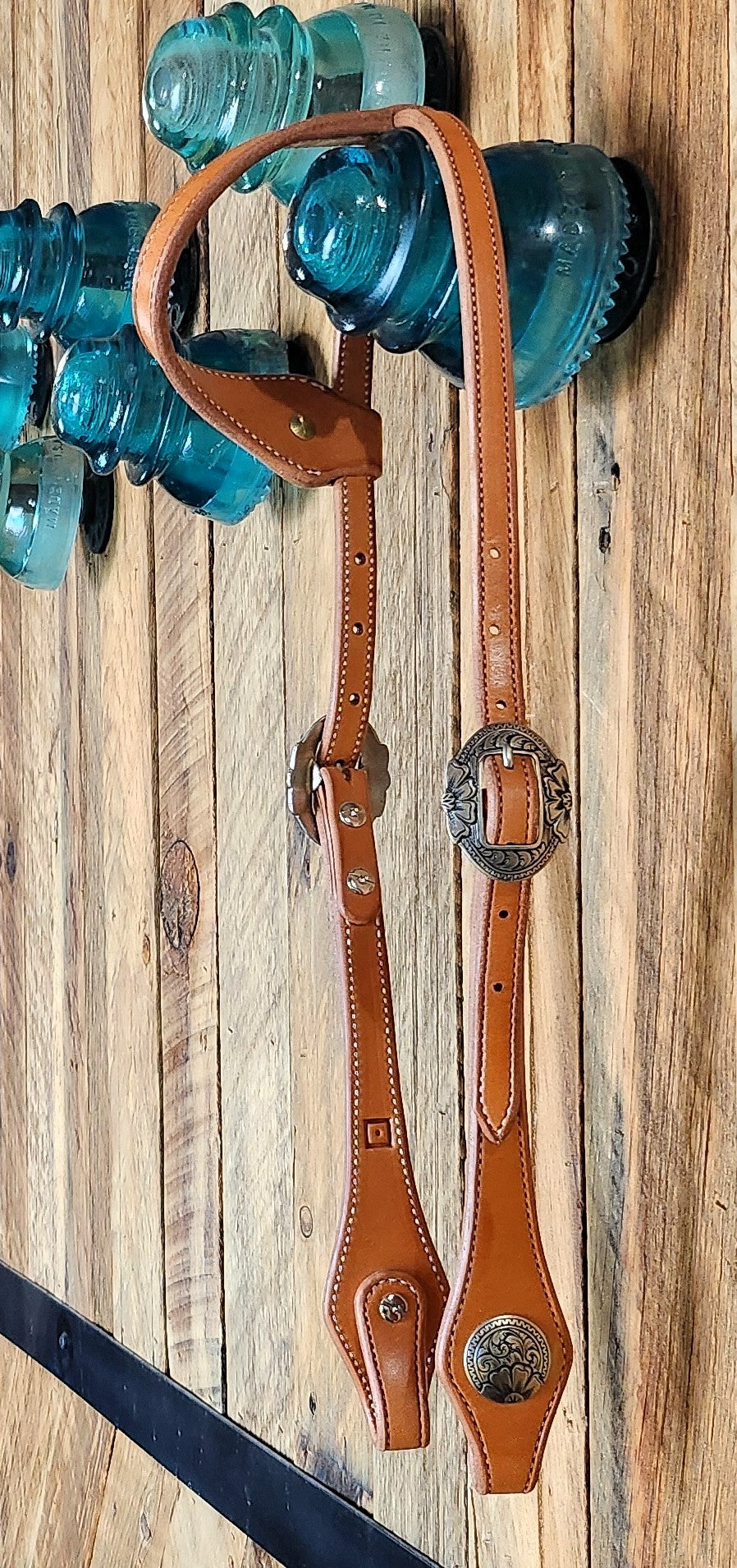 Sliding Ear Headstall, Bridle Leather w/Bronze Hardware
