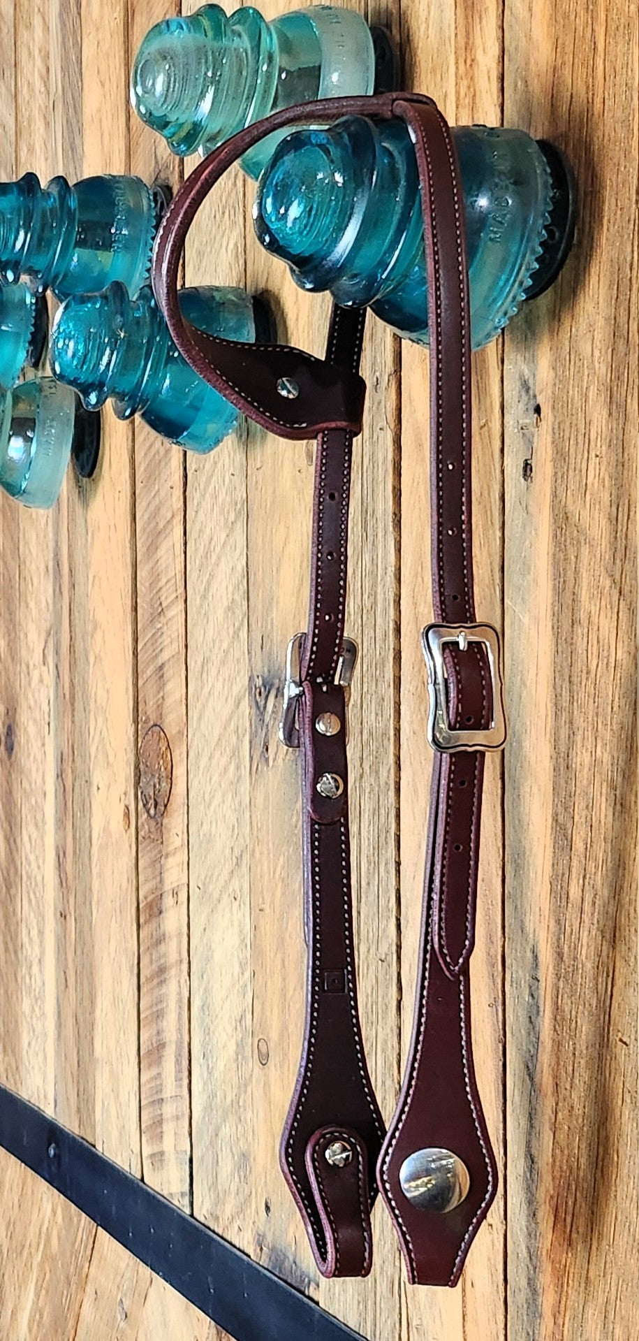 Sliding Ear Headstall, Latigo w/Stainless Hardware