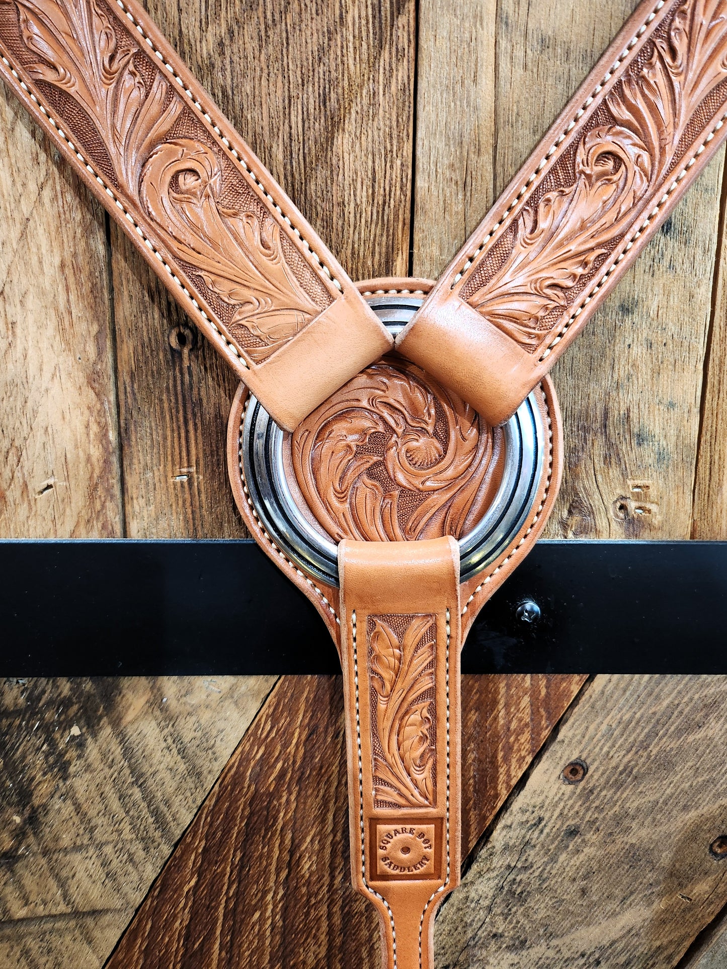 Carved Breast Collar w/ Stainless Hardware, closeup