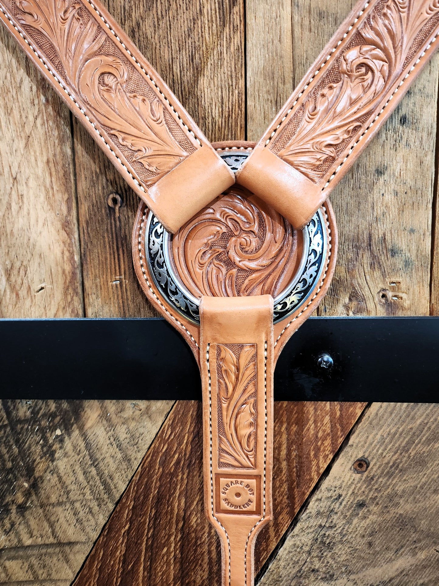 Carved Breast Collar w/Floral Stainless Hardware