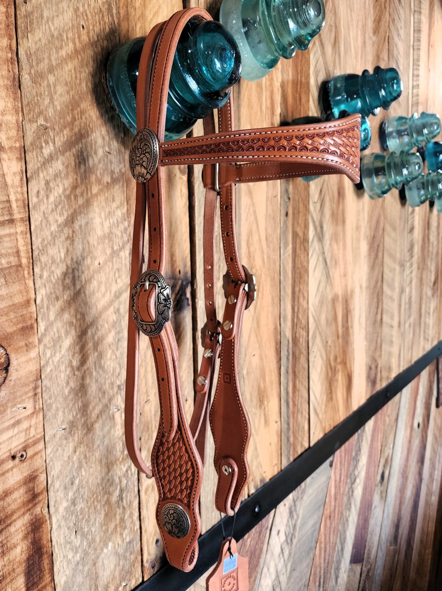 Browband Headstall, Basket Stamped w/Bronze Hardware
