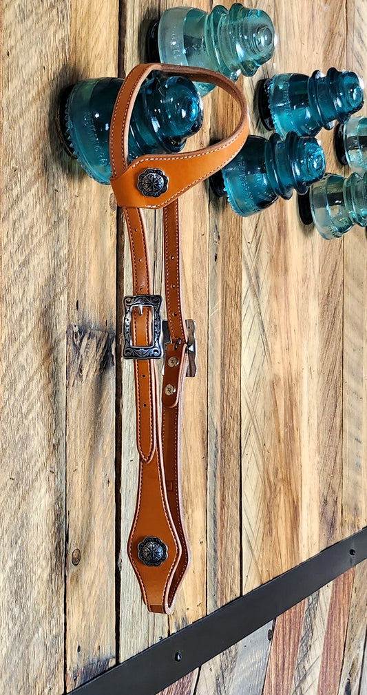 Sliding Ear Headstall, Bridle Leather w/Floral Stainless Hardware
