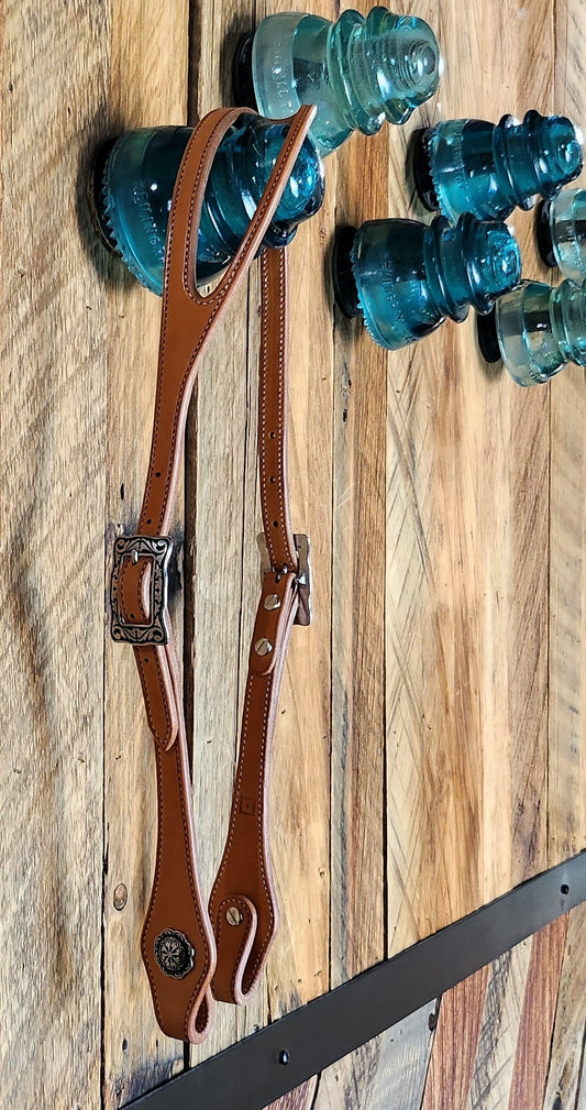 Split Ear Headstall, Bridle Leather w/Floral Stainless Hardware