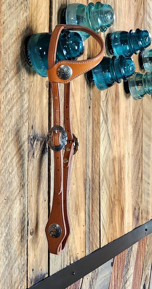 Sliding Ear Headstall, Bridle Leather w/Bronze Hardware