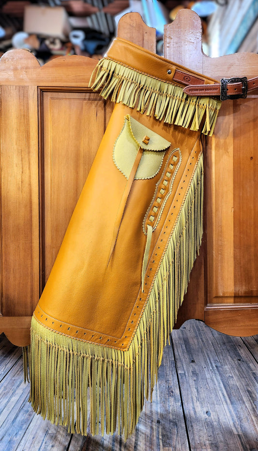 Armitas, Two Tone, Chestnut w/ Bucktan Fringe and Pockets, left side