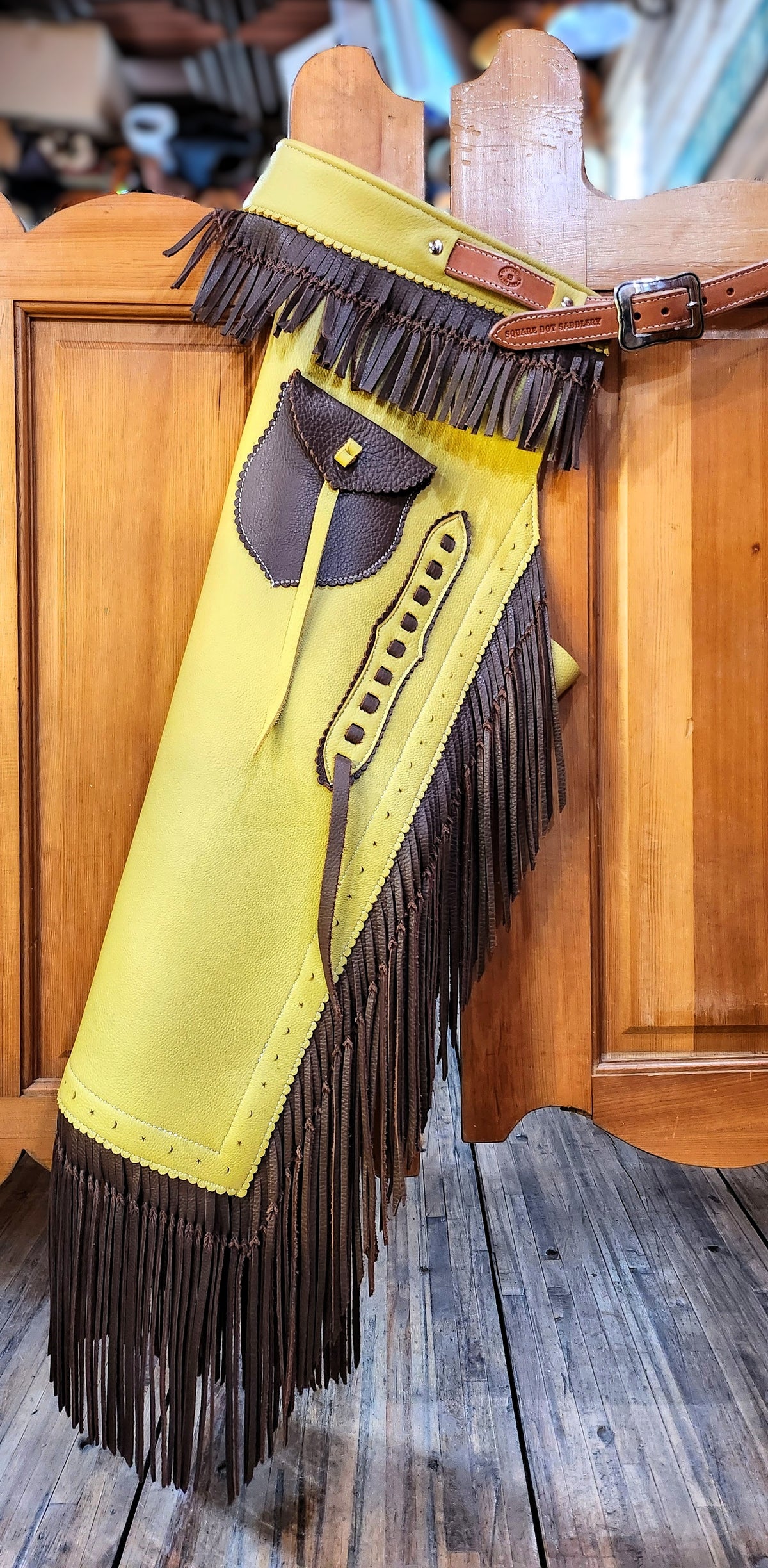 Armitas, Two Tone, Bucktan w/ Cocoa Fringe and Pockets, left side