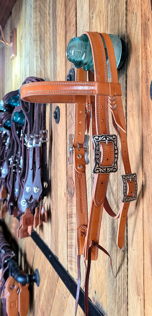 Snaffle Bit Headstall, Floral Stainless Hardware, left side