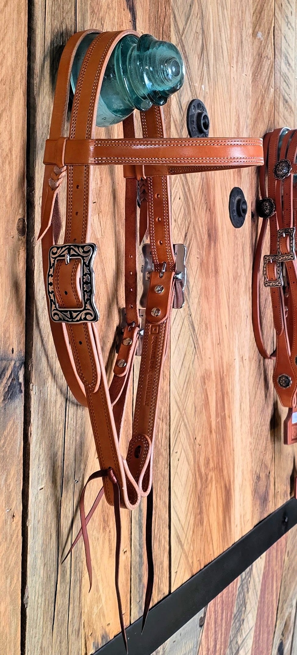 Snaffle Bit Headstall, Floral Stainless Hardware, right side
