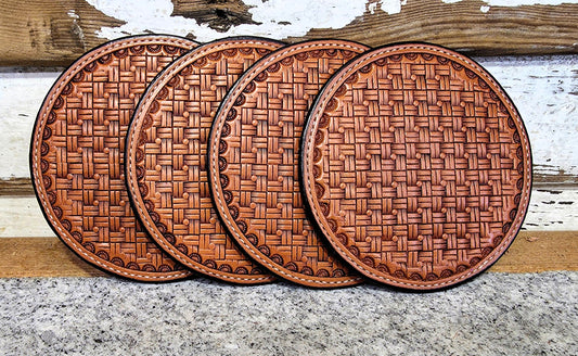 Round Coasters, Square Dot Basket Stamp, Antiqued, Died Edge