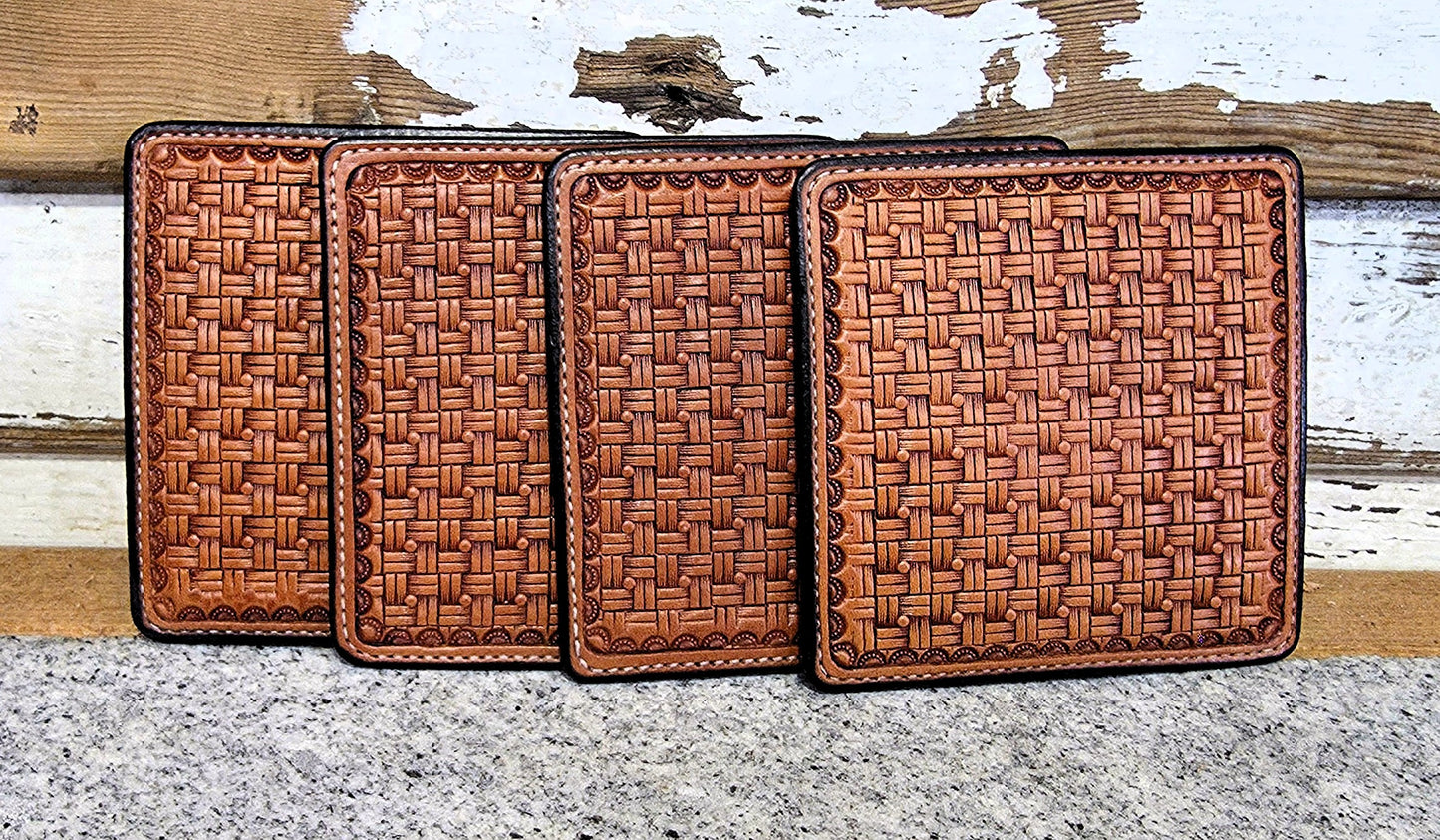 Square Coasters, Square Dot Basket Stamp, Antiqued, Dyed Edge