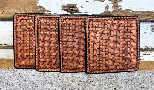 Square Coasters, Square Dot Basket Stamp, Antiqued, Dyed Edge